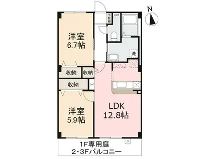 フィネス三渓(2LDK/2階)の間取り写真
