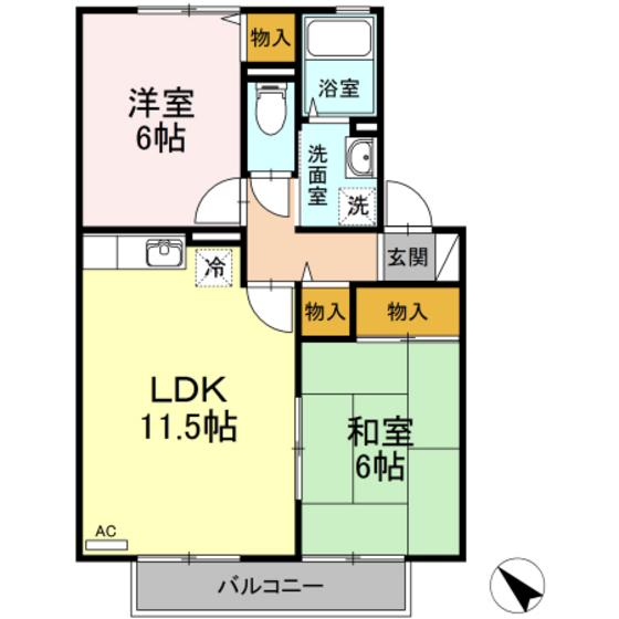 ルミエール小林(2LDK/2階)の間取り写真