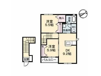 ジュネス・アニー B(2DK/2階)の間取り写真