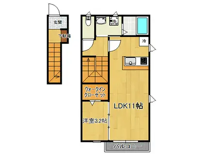 フィカーサ錦町(1LDK/2階)の間取り写真