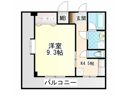 ピアチェーレ皆実(1K/2階)の間取り写真