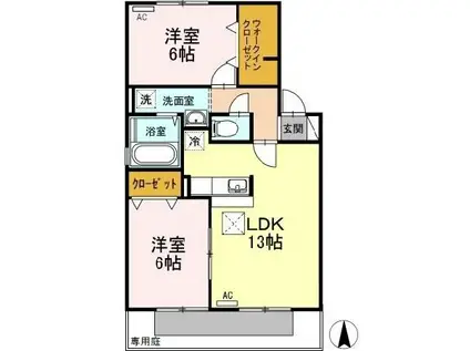 セジュ一ル清少納言A棟(2SDK/1階)の間取り写真