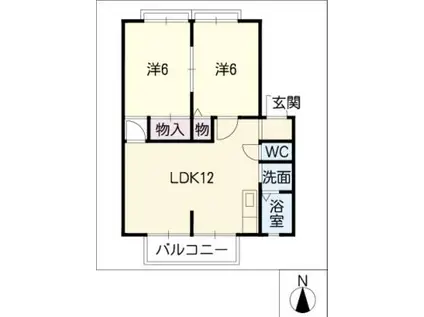 ドルチェ各務原J.K.L.M棟(2LDK/2階)の間取り写真