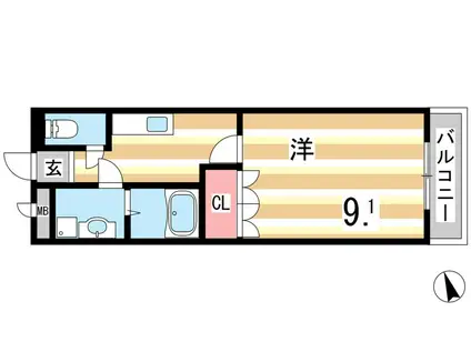 コンフォール白水(1K/1階)の間取り写真