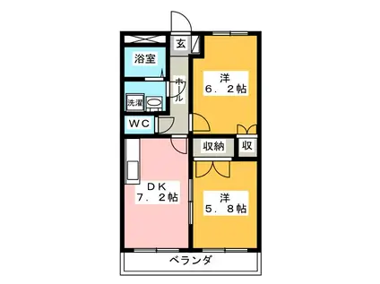 ラフィネ上恵土(2DK/1階)の間取り写真