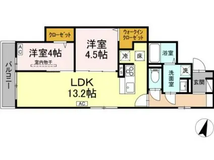 D-ROOM八本松1丁目(2LDK/1階)の間取り写真