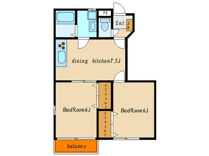 ラ・パルテール弐番館・参番館(2DK/1階)の間取り写真