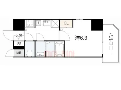 エスリードレジデンス神戸三宮(1K/6階)の間取り写真