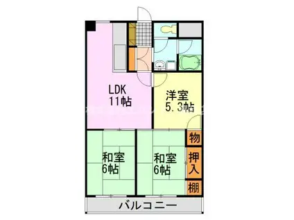 布施ビル(3LDK/6階)の間取り写真