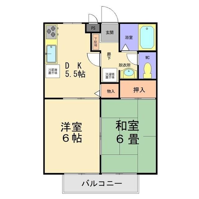 サンライフネモトB棟(2DK/2階)の間取り写真