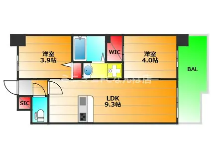 セレニテフラン谷町アリエ(2LDK/9階)の間取り写真