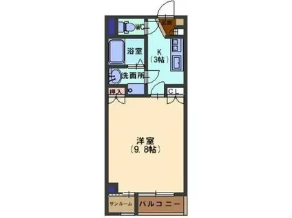 フースバルII割出(1K/3階)の間取り写真