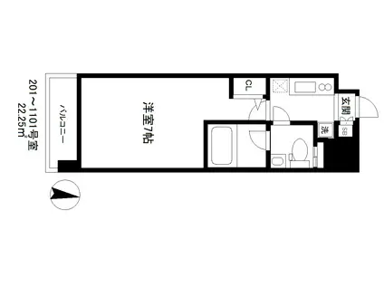 ティーリーフ横浜ベイステージ(1K/11階)の間取り写真