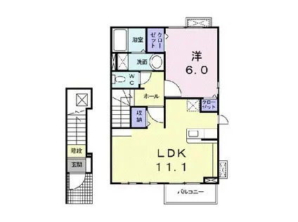 ヴィオラC(1LDK/2階)の間取り写真