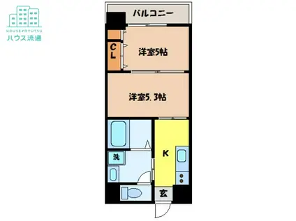 スカイコート西山(2K/3階)の間取り写真