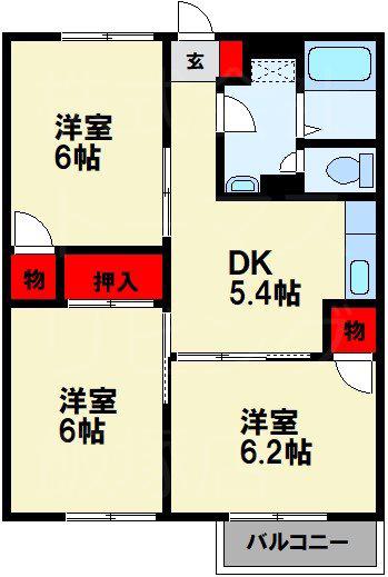 フローラル舞II(2LDK/2階)の間取り写真