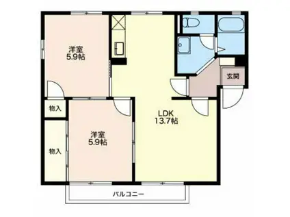 ウインド青山(2LDK/1階)の間取り写真