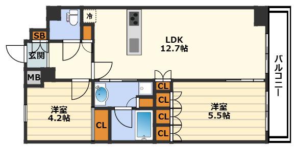 ザ・パークハビオ同心(2LDK/11階)の間取り写真