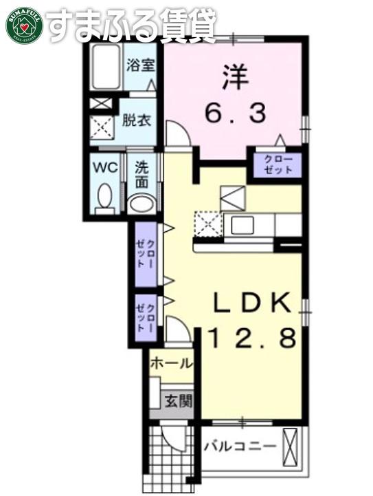 ハピネスA(1LDK/1階)の間取り写真