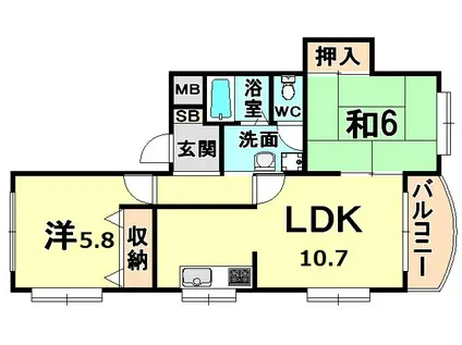 エスポワール塚口北(2LDK/2階)の間取り写真