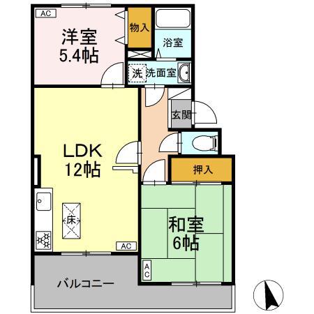 エスポワール東大和(2LDK/1階)の間取り写真