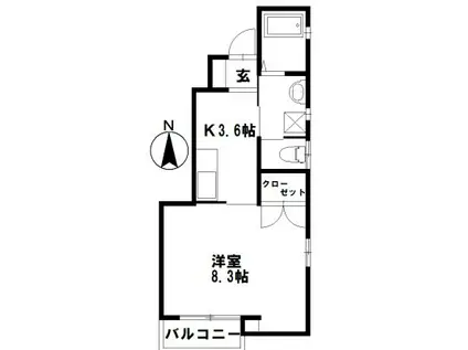 バーデンハイム(1K/1階)の間取り写真