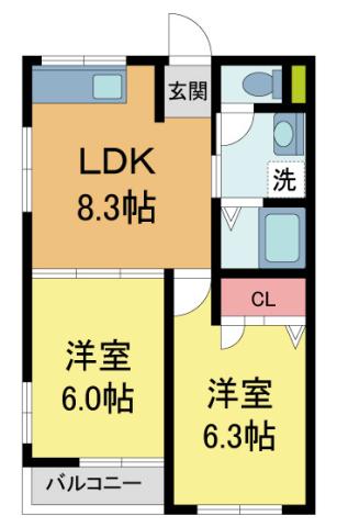 サンベールハイツ(2DK/1階)の間取り写真