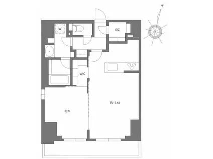 プライムメゾン千葉新町(1LDK/13階)の間取り写真