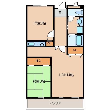 アザレ久留米(2LDK/4階)の間取り写真