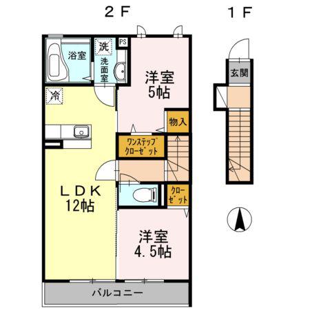 富士一番館(2LDK/2階)の間取り写真
