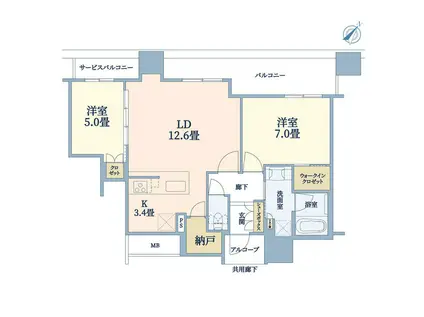 シエリアタワー中之島(2LDK/25階)の間取り写真