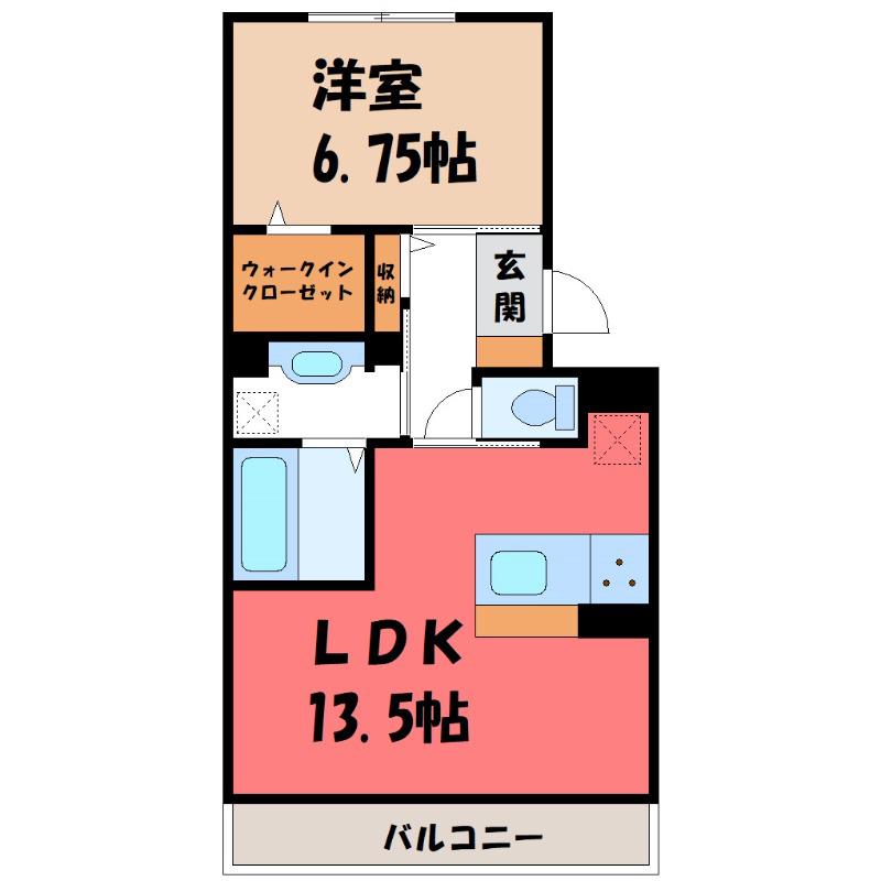 バンブーハイム(1LDK/2階)の間取り写真
