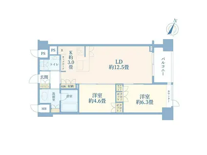 プラティーク日本橋(2LDK/12階)の間取り写真