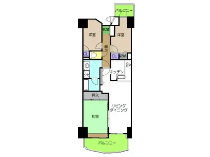 ライオンズヒルズ高知(3LDK/3階)の間取り写真