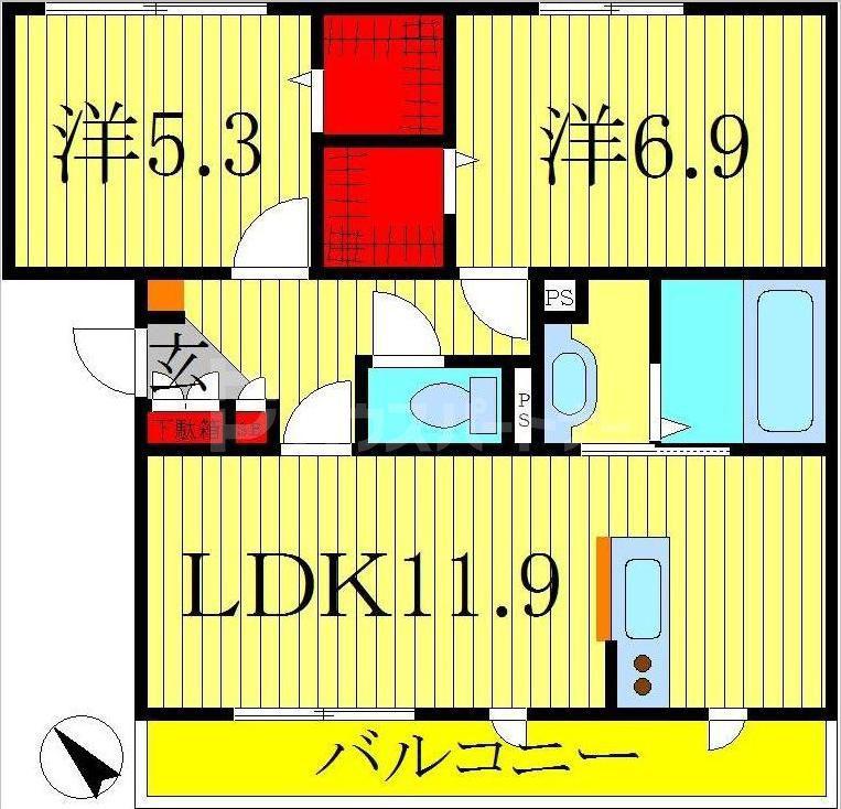 エムワイハイツ(2LDK/3階)の間取り写真