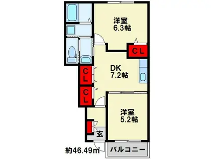 ドリームカーサ(2DK/1階)の間取り写真