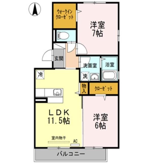 グローリー一文字(2LDK/1階)の間取り写真