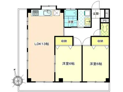 いちょう並木マンション(2LDK/3階)の間取り写真