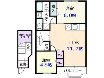 コンフォートI(2LDK/2階)の間取り写真