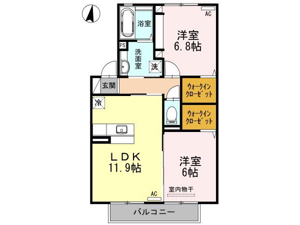ハルブラッサム富の原(2LDK/1階)の間取り写真