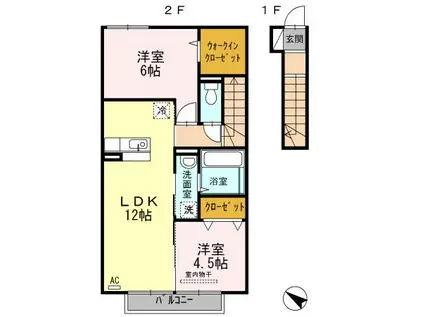 ディアコート(2LDK/2階)の間取り写真
