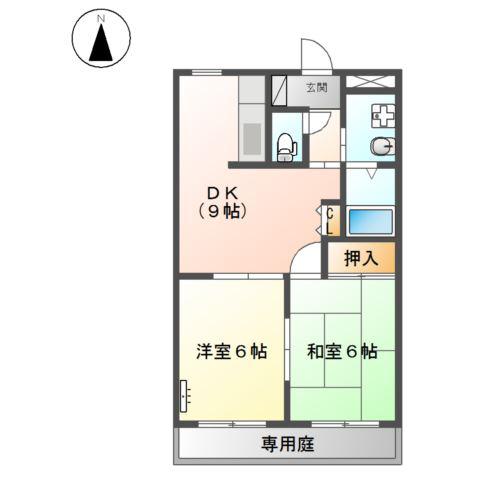 中川グリーンハイム(2DK/1階)の間取り写真