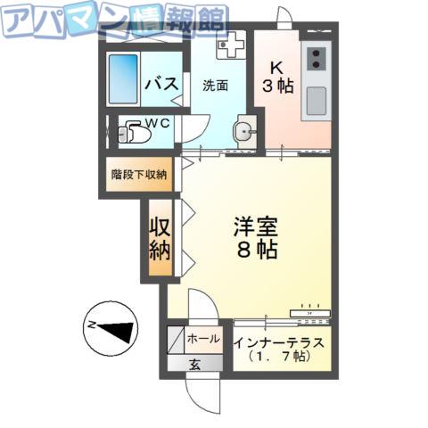 新潟市秋葉区中野アパート(1K/1階)の間取り写真