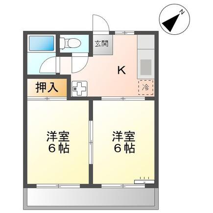 メゾンシャルムB(2K/1階)の間取り写真