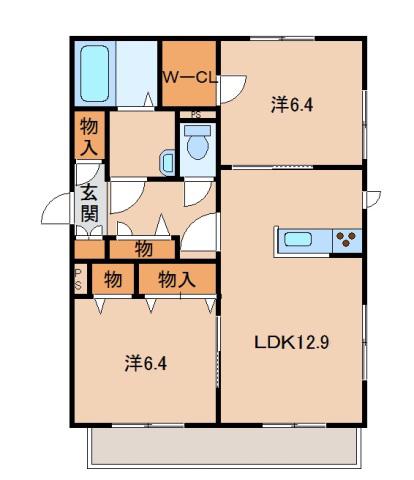 ベレオクシモト(2LDK/1階)の間取り写真