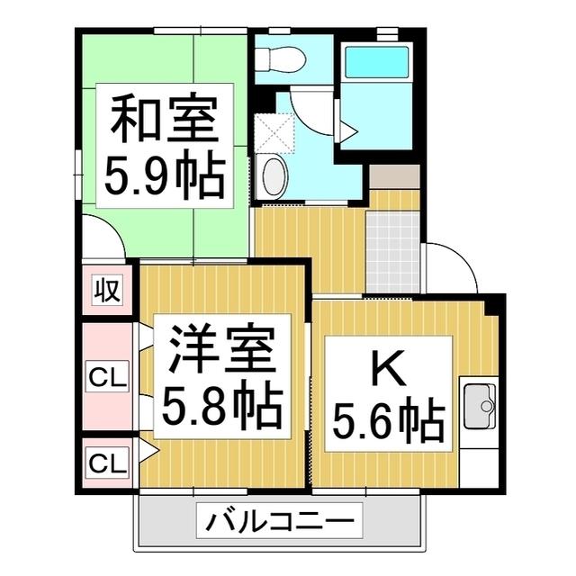 シェル・上池田B(2K/2階)の間取り写真