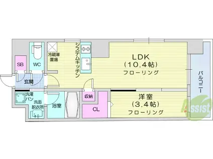 ドゥーエ仙台イースト3(1LDK/4階)の間取り写真