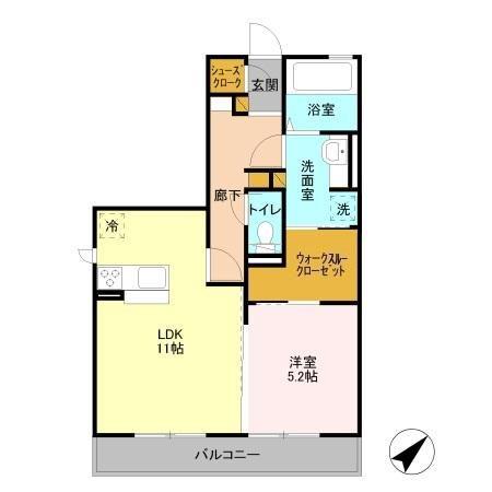 ラフィシア(1LDK/3階)の間取り写真