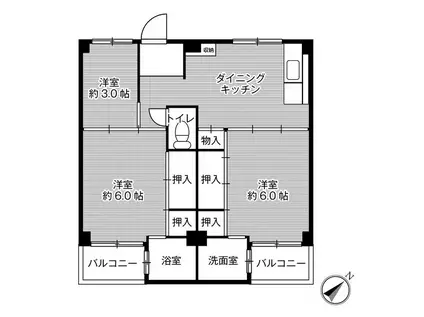 ビレッジハウス見瀬 1号棟(3DK/2階)の間取り写真