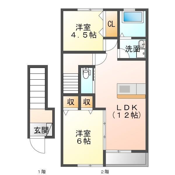 アリビオI(2LDK/2階)の間取り写真